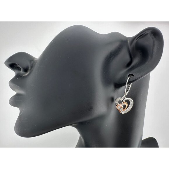 Two Tone Interlocking Hearts Diamond Accent Earrings - Picture 2 of 8